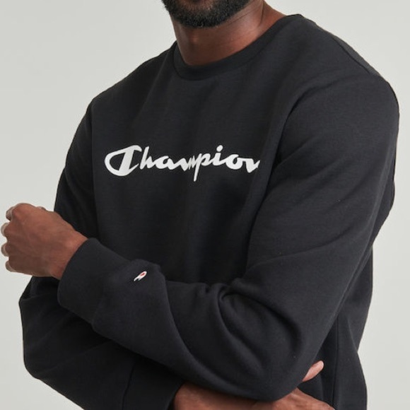 Champion Reverse Weave Script Logo Crewneck Black White Red Men's M Cotton Poly - Picture 2 of 8